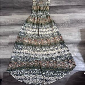Anthropologie Green and Cream Patterned Maxi Dress
